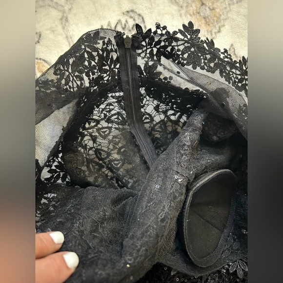 Black lace and sequined dress, completely sheer except for the bust area. Size S - Picture 12 of 16